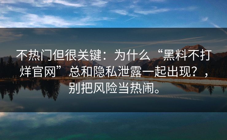 不热门但很关键:为什么“黑料不打烊官网”总和隐私泄露一起出现?,别把风险当热闹。 不热门但很关键:为什么“黑料不打烊官网”总和隐私泄露一起出现?,别把风险当热闹。